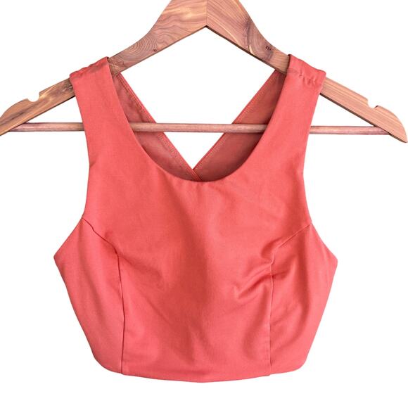 North Face Cross Back Sports Bra S Coral Peach Pink Crop Top - Picture 1 of 7